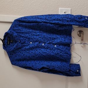 Kendall + Kylie Blue Spotted Button Front Shirt Sz XL semi distressed.
